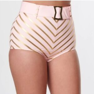 NWT: Unique Vintage - Pink & Rose Gold Chevron High-Waisted Swim Bottoms - 1X/16